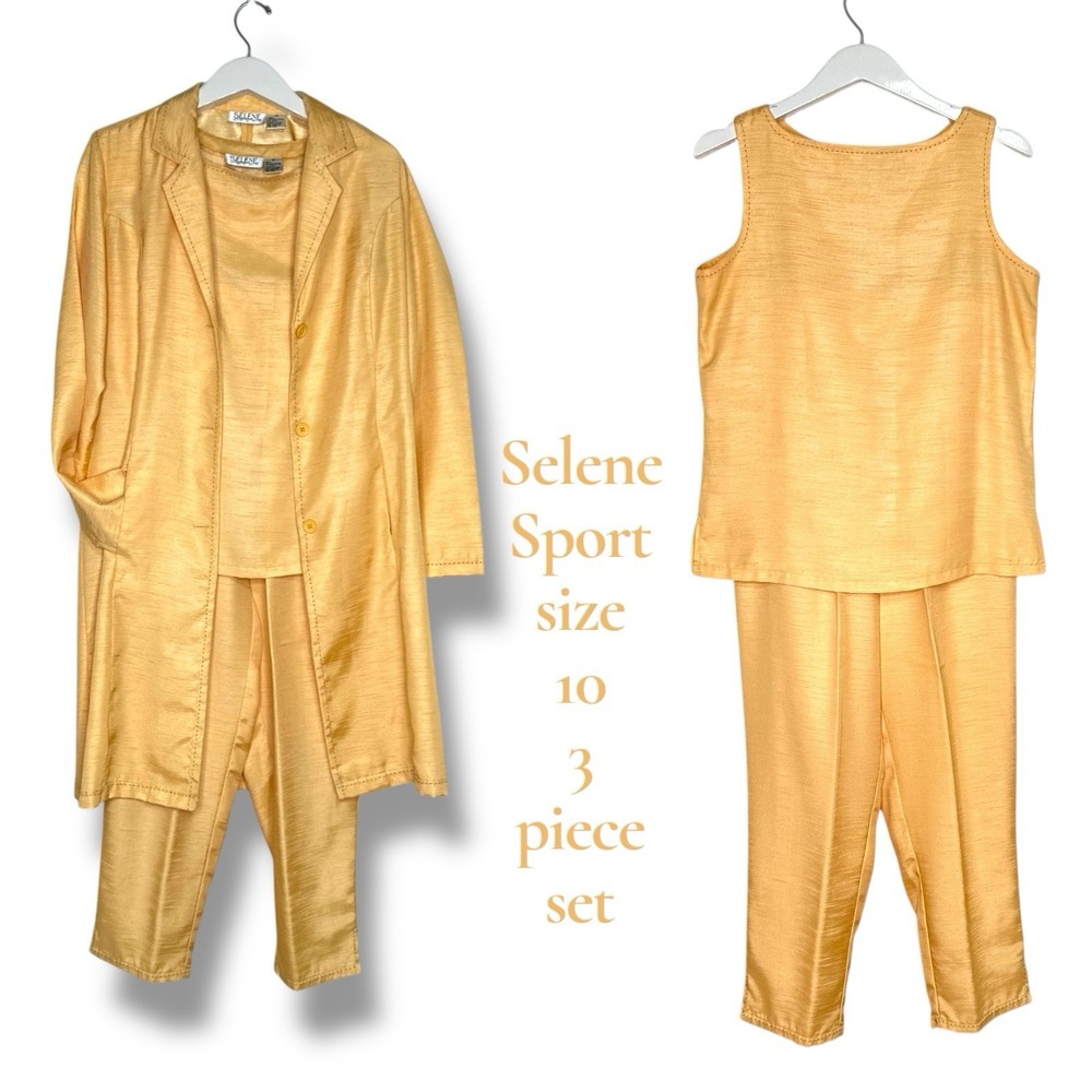 Vintage Selene Sports Women 10 Yellow 3 Piece Outfit Jacket, Top, & Pants Artsy